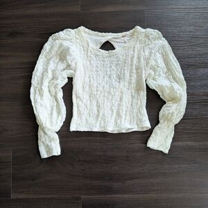 Free People Women's White Jasmine Tea Time Lace Cropped Blouse